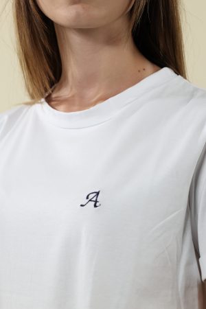 T-shirt BASIC bianco RICAMO blu #9612A