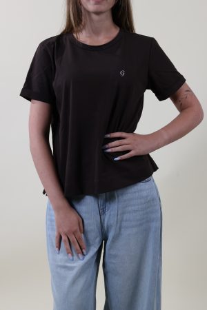 T-shirt BASIC cioccolato RICAMO bianco #9612A