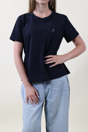 T-shirt BASIC blu navy RICAMO bianco #9612A