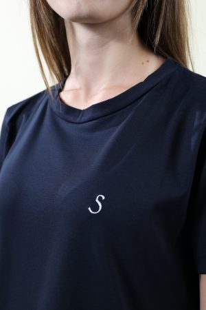 T-shirt BASIC blu navy RICAMO bianco #9612A